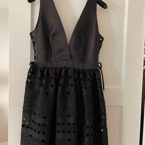 Sandro Black Satin Dress with Lace Bottom - Black Size 1